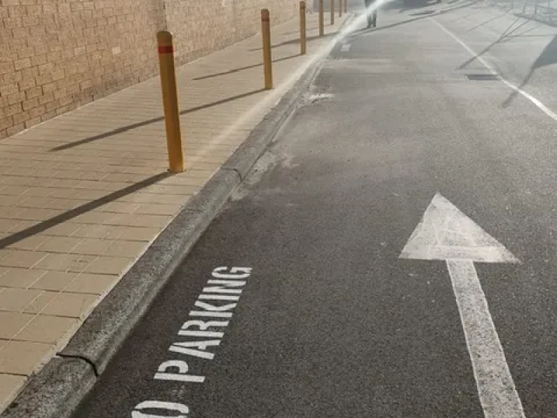 No parking and arrow line marking on a commercial access lane